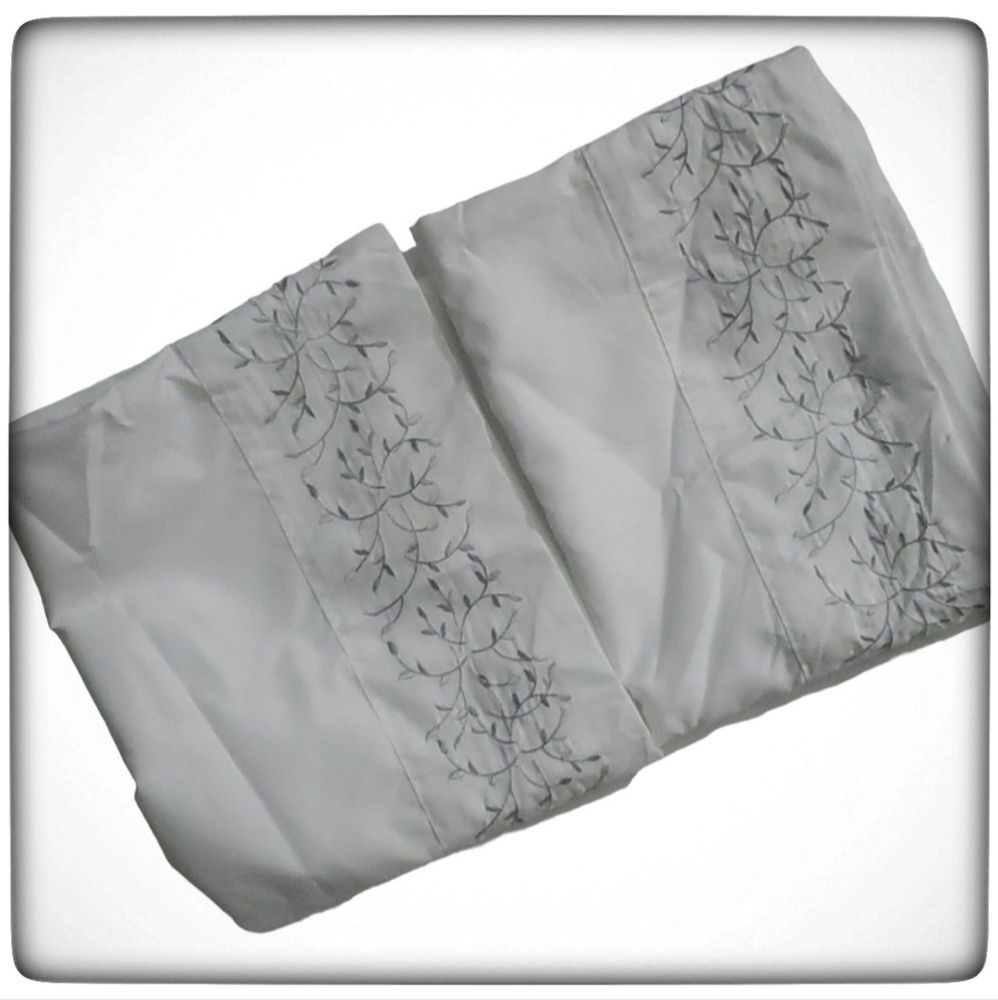 Royale White with Grey Flower Applique Standard Pillow Cases-Set of 2